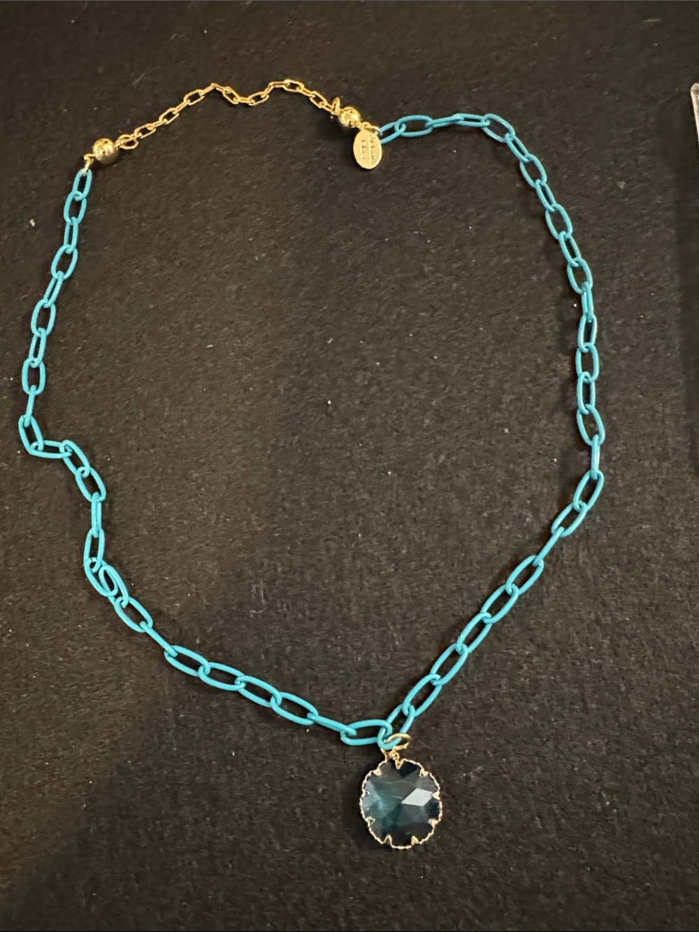 Gold-Accent Turquoise Link Necklace with Teal Crystal Pendant